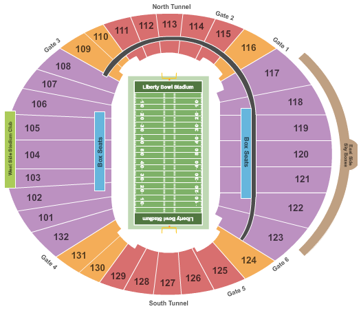 Liberty Bowl Memorial Stadium Memphis Bowl Seating Chart